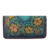 Leather sling, 'Blooming Regality' - Floral Embossed Teal and Goldenrod Leather Clutch Sling