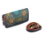 Leather sling, 'Blooming Regality' - Floral Embossed Teal and Goldenrod Leather Clutch Sling