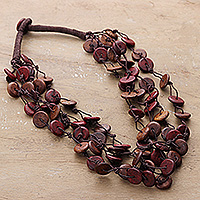 Wood station strand necklace, 'Sylvan Loops' - Bohemian Handmade Haldu Wood Beaded Station Strand Necklace