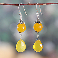 Chalcedony dangle earrings, 'Yellow Legacy' - Polished and Oxidized Yellow Chalcedony Dangle Earrings