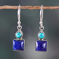 Lapis lazuli and calcite dangle earrings, Royal Fusion