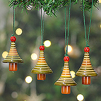 Wood ornaments, 'Evergreen Holiday' (set of 4) - Indian Handmade 4-Piece Set of Wooden Channapatna Ornaments