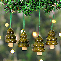 Wood ornaments, Green Jingle (set of 4)