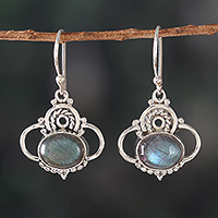 Labradorite dangle earrings, 'Mystic Grandeur' - Classic Indian-Made Natural Labradorite Dangle Earrings