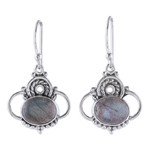 Labradorite dangle earrings, 'Mystic Grandeur' - Classic Indian-Made Natural Labradorite Dangle Earrings