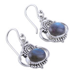 Labradorite dangle earrings, 'Mystic Grandeur' - Classic Indian-Made Natural Labradorite Dangle Earrings