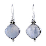Rainbow moonstone dangle earrings, 'Misty Kiss' - 33-Carat Faceted Natural Rainbow Moonstone Dangle Earrings