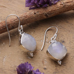 Rainbow moonstone dangle earrings, 'Misty Kiss' - 33-Carat Faceted Natural Rainbow Moonstone Dangle Earrings