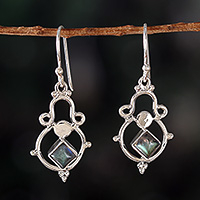 Labradorite dangle earrings, 'Dame of Mysticism' - Fair Trade Indian-Made Classic Labradorite Dangle Earrings