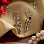 Multi-gemstone dangle earrings, 'Rainbow Cheers' - Two-Carat Faceted Multi-Gemstone Dangle Earrings from India