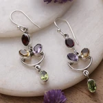 Multi-gemstone dangle earrings, 'Rainbow Cheers' - Two-Carat Faceted Multi-Gemstone Dangle Earrings from India