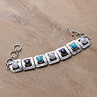 Multi-gemstone link bracelet, 'Ocean Windows' - Avant-Garde Blue Multi-Gemstone Link Bracelet Made in India