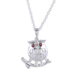 Garnet pendant necklace, 'Owl of Passion' - Owl-Themed Sterling Silver and Round Garnet Pendant Necklace