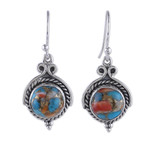 Sterling silver dangle earrings, 'Paradise Rhapsody' - Fair Trade Reconstituted Turquoise Cabochon Dangle Earrings