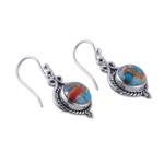 Sterling silver dangle earrings, 'Paradise Rhapsody' - Fair Trade Reconstituted Turquoise Cabochon Dangle Earrings