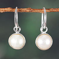 Cultured pearl dangle earrings, 'Pearly Desire' - Minimalist Sterling Silver and Cream Pearl Dangle Earrings