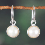 Cultured pearl dangle earrings, 'Pearly Desire' - Minimalist Sterling Silver and Cream Pearl Dangle Earrings