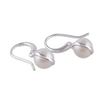 Cultured pearl dangle earrings, 'Pearly Desire' - Minimalist Sterling Silver and Cream Pearl Dangle Earrings