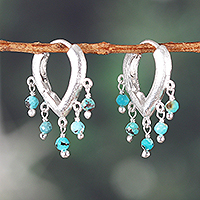 Sterling silver hoop earrings, 'Dancing Raindrops' - Reconstituted Turquoise Sterling Silver Rain Hoop Earrings