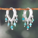 Sterling silver hoop earrings, 'Dancing Raindrops' - Reconstituted Turquoise Sterling Silver Rain Hoop Earrings