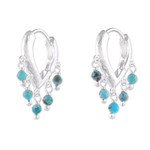 Sterling silver hoop earrings, 'Dancing Raindrops' - Reconstituted Turquoise Sterling Silver Rain Hoop Earrings