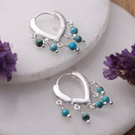 Sterling silver hoop earrings, 'Dancing Raindrops' - Reconstituted Turquoise Sterling Silver Rain Hoop Earrings