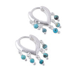 Sterling silver hoop earrings, 'Dancing Raindrops' - Reconstituted Turquoise Sterling Silver Rain Hoop Earrings