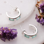 Chalcedony half-hoop earrings, 'Aqua Hoops' - Minimalist 1-Carat Chalcedony Half-Hoop Earrings from India