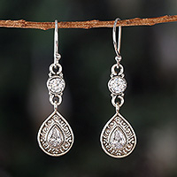 Sterling silver dangle earrings, 'Sparkling Tears' - Classic Sterling Silver and Cubic Zirconia Dangle Earrings