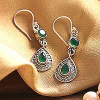 Emerald dangle earrings, 'Prosperous Tears' - Two-Carat Faceted Emerald Dangle Earrings Crafted in India