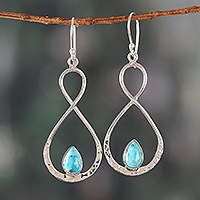 Sterling silver dangle earrings, 'Eternal Breeze' - Modern Semi-Abstract Reconstituted Turquoise Dangle Earrings