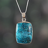 Shattuckite pendant necklace, 'True Waters' - Natural Shattuckite Pendant Necklace in a High Polish Finish