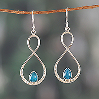 Apatite dangle earrings, 'Eternal Splendor' - Infinity Symbol-Inspired Apatite Silver Dangle Earrings