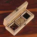 Wood spice box, ‘Rectangular Flavor’ - Hand-Carved Rectangular Wood Spice Box with Iron Latch