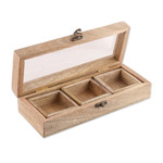 Wood spice box, ‘Rectangular Flavor’ - Hand-Carved Rectangular Wood Spice Box with Iron Latch