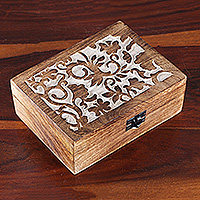 Wood decorative box, 'Vine Jali' - Hand-Carved Jali-Inspired Vine-Themed Wooden Decorative Box