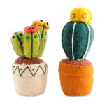 Wool felt home accents, 'Cactus Cheer' (set of 2) - Cotton-Embroidered 2-Piece Wool Felt Cactus Home Accent Set