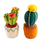 Wool felt home accents, 'Cactus Cheer' (set of 2) - Cotton-Embroidered 2-Piece Wool Felt Cactus Home Accent Set
