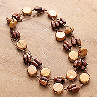 Wood beaded long strand necklace, 'Alluring Union' - Bohemian Long Strand Necklace with Polished Wooden Beads