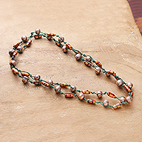 Wood beaded long strand necklace, 'Modern Glamour' - Long Strand Necklace with Painted and Printed Wooden Beads