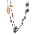 Wood beaded long station necklace, 'Modern Delight' - Hand-Carved and Painted Wood Beaded Long Station Necklace
