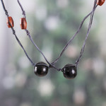 Wood beaded long station necklace, 'Modern Delight' - Hand-Carved and Painted Wood Beaded Long Station Necklace