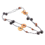 Wood beaded long station necklace, 'Modern Delight' - Hand-Carved and Painted Wood Beaded Long Station Necklace