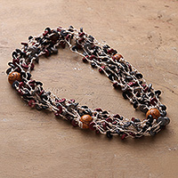 Wood beaded strand necklace, 'Beats of Puissance' - Fair Trade Dark and Red-Toned Wood Beaded Strand Necklace