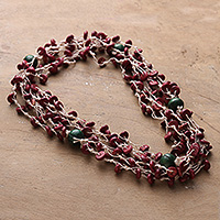 Wood beaded strand necklace, 'Beats of Burgundy' - Indian-Made Burgundy and Green Wood Beaded Strand Necklace