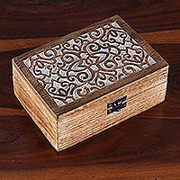 Wood decorative box, 'Serpentine Jali' - Jali-Themed Mango Wood Decorative Box with Vine Details