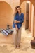 Embroidered viscose tunic, 'Enchanted Garden in Azure' - Traditional Embroidered Viscose Tunic in Azure Blue Hues