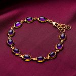 Gold-plated amethyst link bracelet, 'Amethyst Grandeur' - Polished 18k Gold-Plated Amethyst Cabochon Link Bracelet