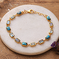 Gold-plated multi-gemstone link bracelet, 'Celestial Splendor' - Blue-Toned Polished Gold-Plated Multi-Gemstone Link Bracelet