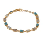 Gold-plated multi-gemstone link bracelet, 'Celestial Light' - Blue-Toned Polished Gold-Plated Multi-Gemstone Link Bracelet